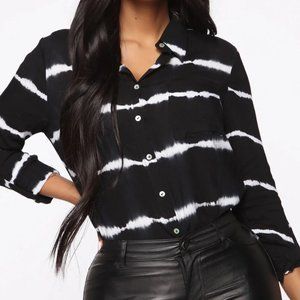 Tie Dye Button Up Shirt - Black/combo